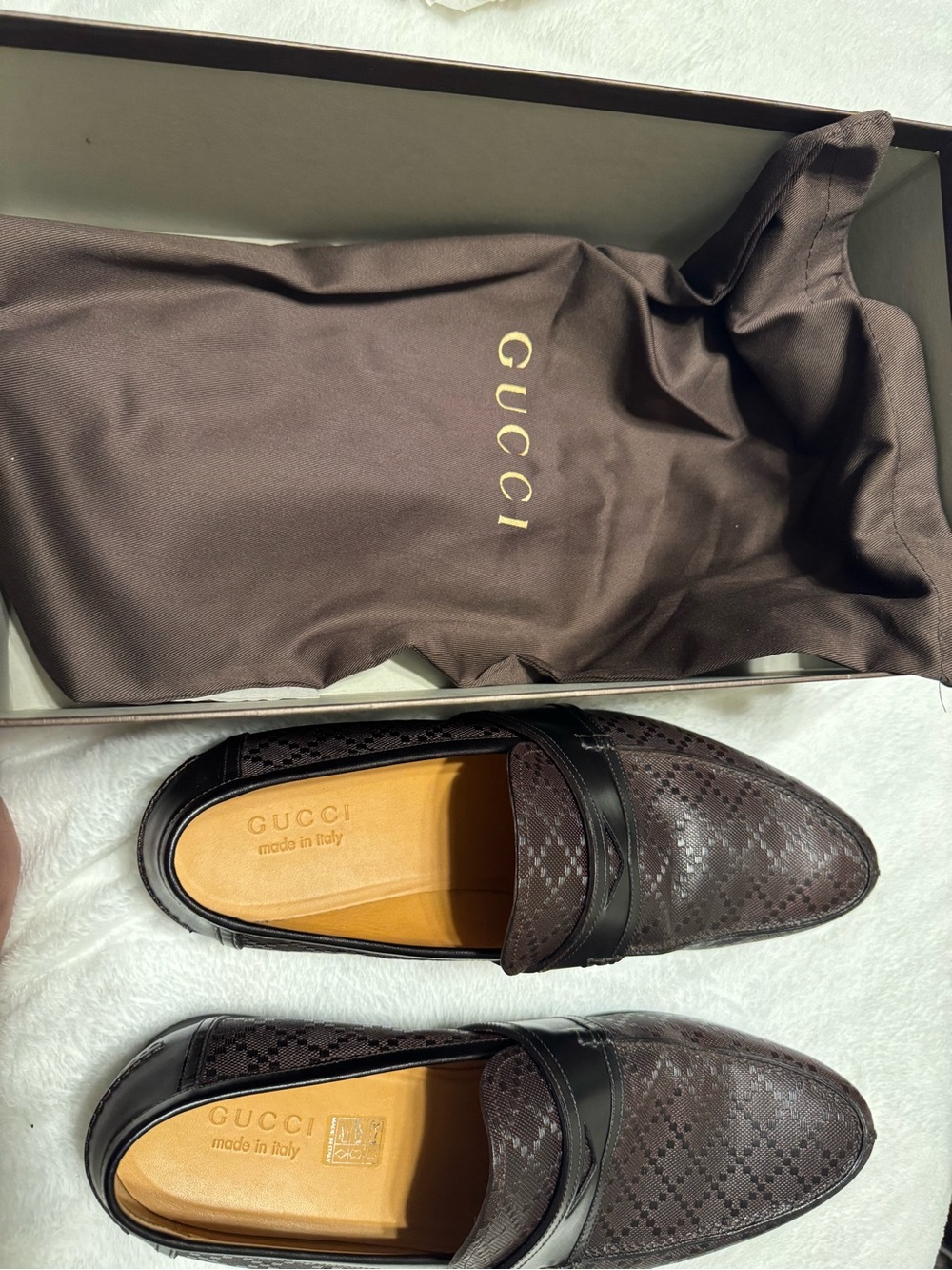 Gucci Dark Brown Patterned Leather Slip-On Loafers - Picture 4 of 8